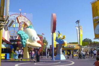 Enfants s'amusant dans un parc d'attractions avec des personnages de contes