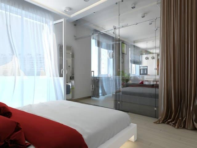cloison-chambre-à-coucher-rideau-couleur-beige