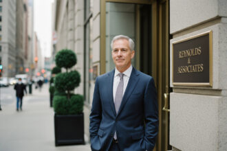 Avocat homme en costume dans une rue urbaine moderne