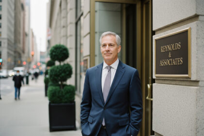 Avocat homme en costume dans une rue urbaine moderne