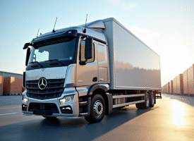 Camion moderne de 13 tonnes dans un terminal logistique