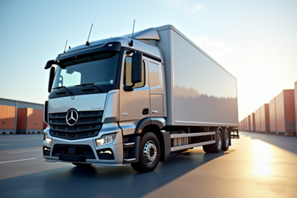 Camion moderne de 13 tonnes dans un terminal logistique