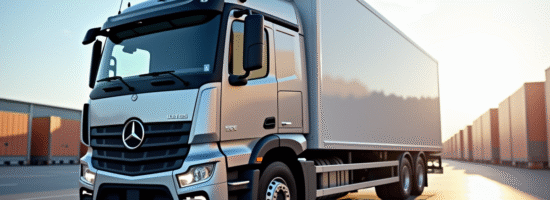 Camion moderne de 13 tonnes dans un terminal logistique