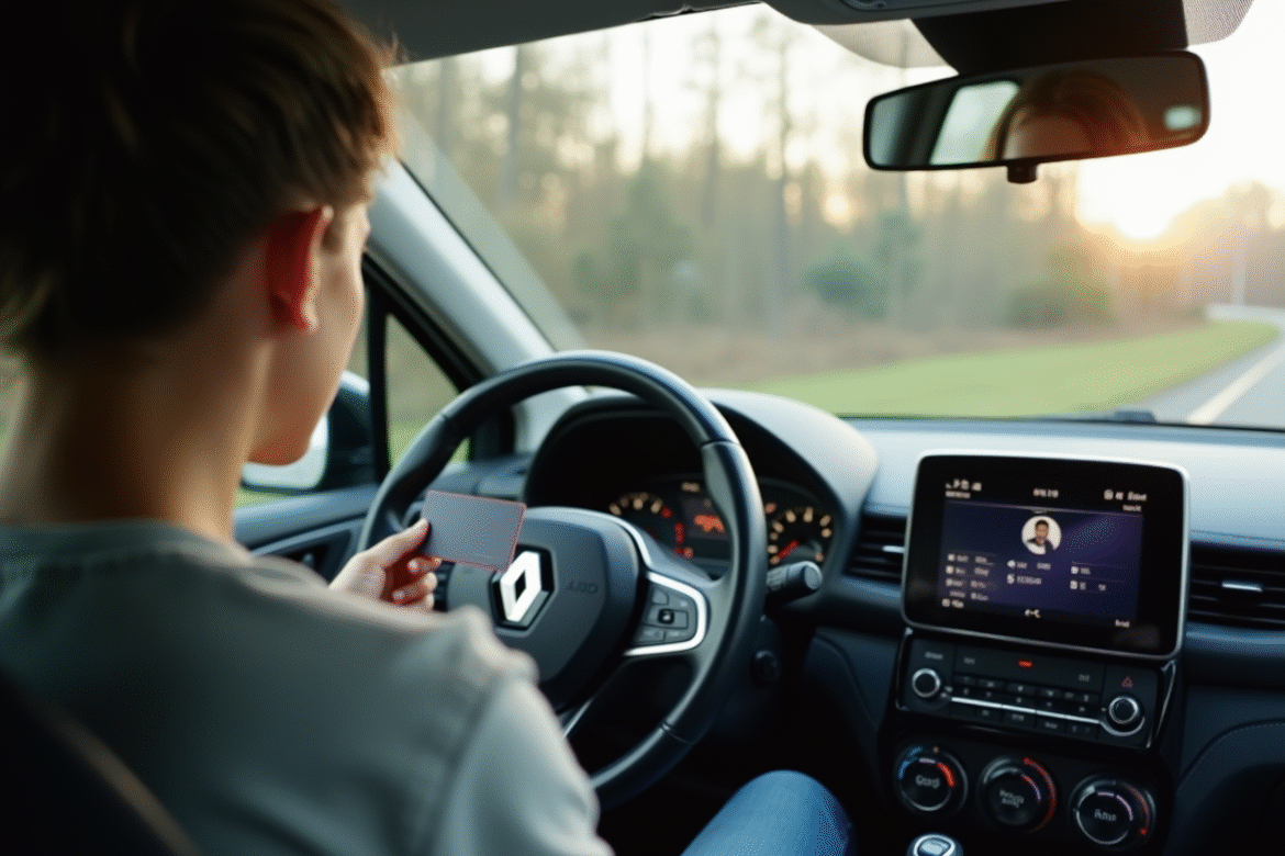 Personne dans une Renault regardant frustrée le code radio
