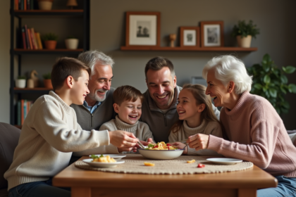 Famille multigenerational partageant un repas convivial