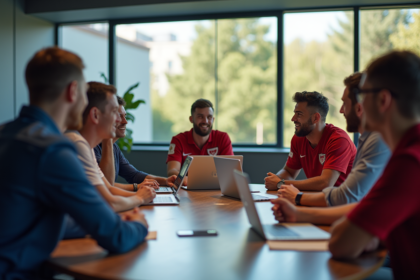 Fans passionnes en conference sportive moderne