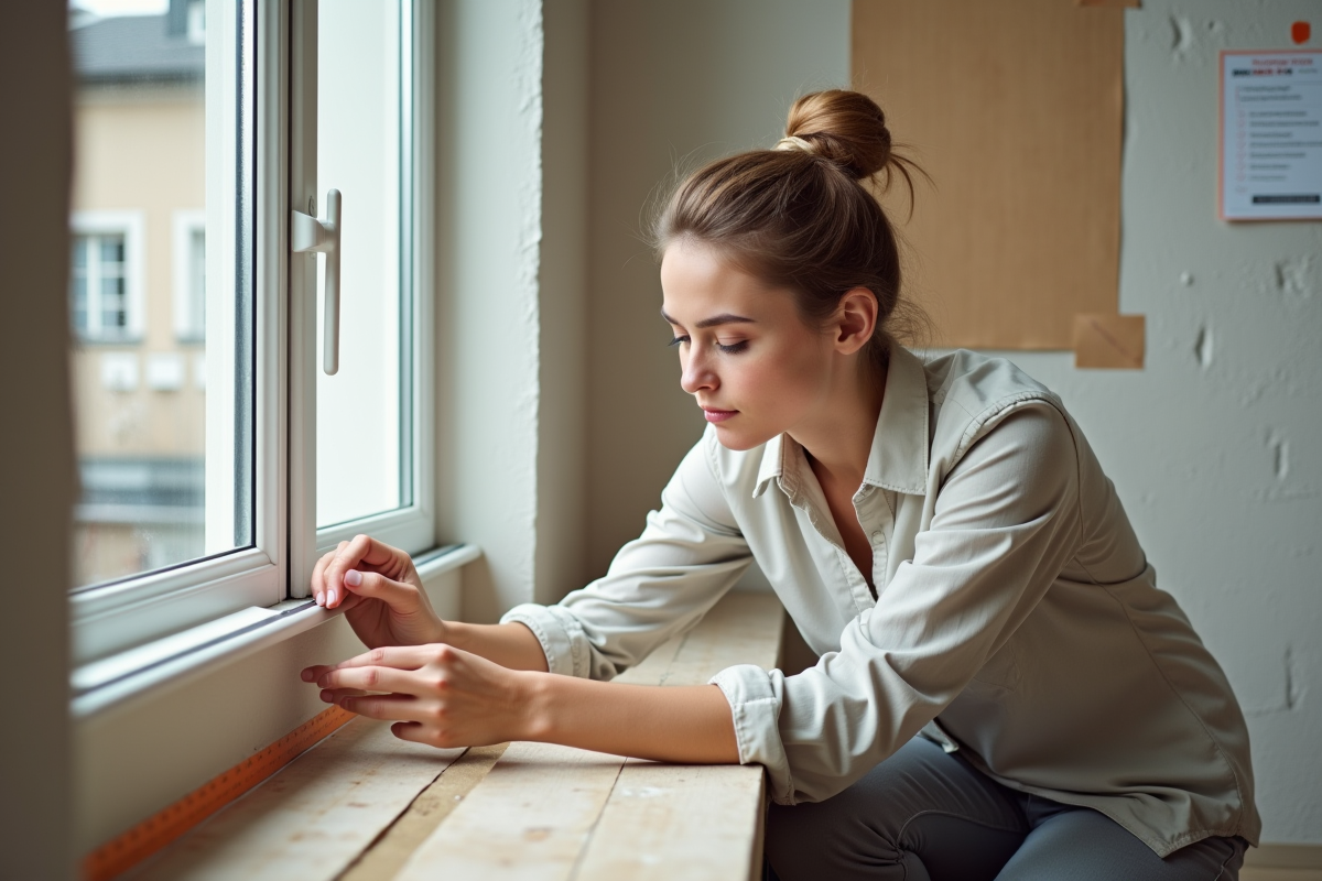 Jeune femme mesure panneaux d