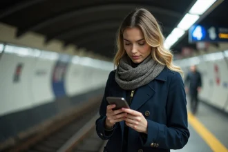 Jeune femme dans le metro de Paris en matinée