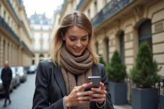 Femme élégante avec blazer devant un immeuble parisien