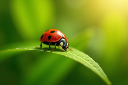 Coccinelle venimeuse rouge sur une feuille verte