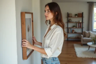 Murs décorés avec peinture, étagères et tableaux stylés