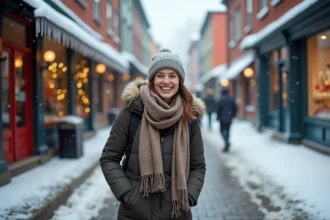 Chalet enneigé au Québec avec activités hivernales