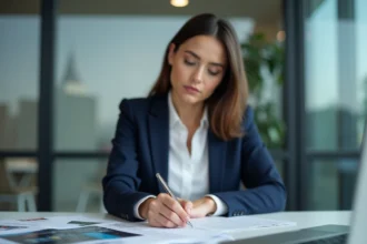 stylo personnalisé sur un bureau avec documents de prospection