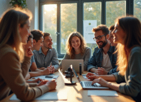 Groupe divers de Français discutant autour d'une table