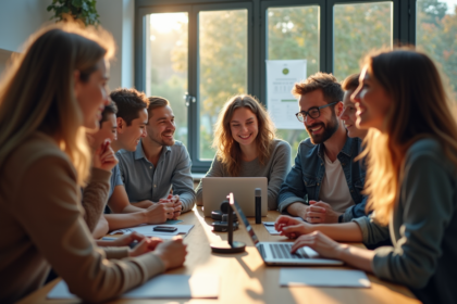 Groupe divers de Français discutant autour d'une table