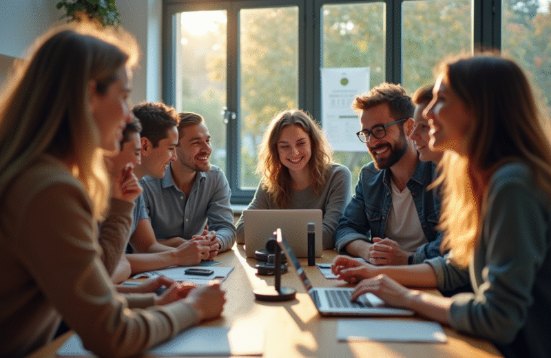 Groupe divers de Français discutant autour d'une table