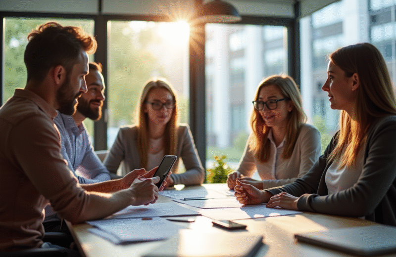 Groupe de personnes autour d'une table de travail moderne