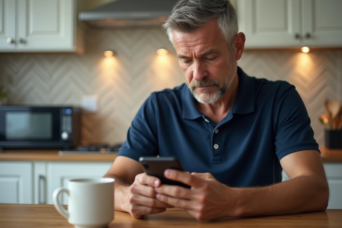 Homme composant le 0041 sur son smartphone pour appeler un numéro suisse depuis la France