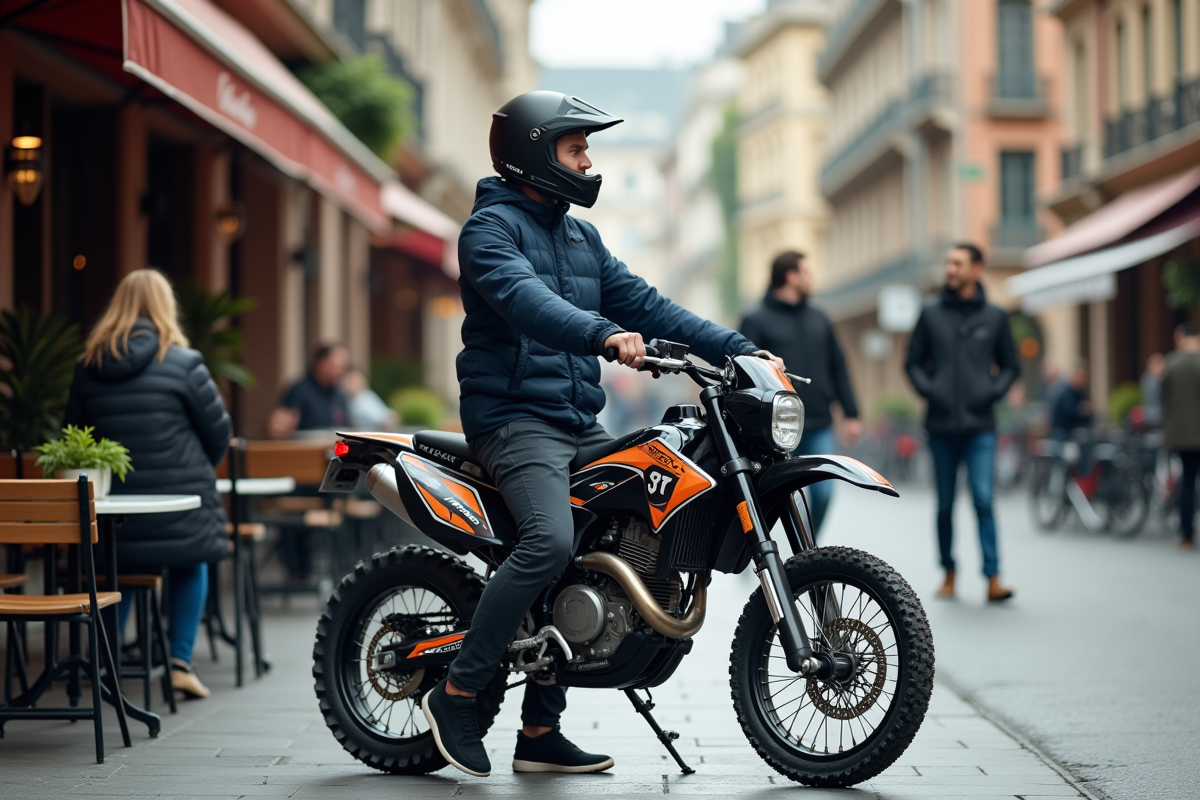 Homme en moto discutant près d