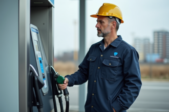 Ingénieur en tenue de travail à une station hydrogène moderne