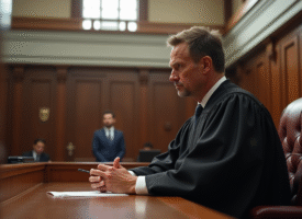 Juge assis dans une salle de justice lumineuse