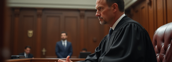 Juge assis dans une salle de justice lumineuse