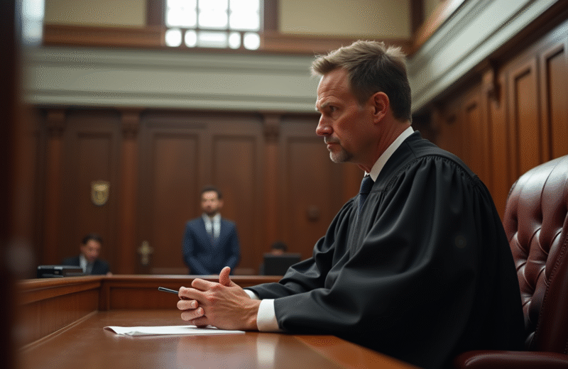 Juge assis dans une salle de justice lumineuse