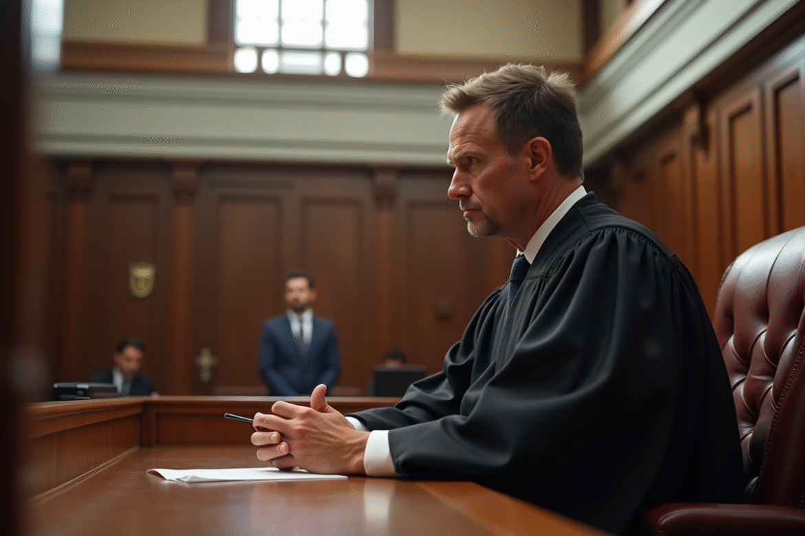 Juge assis dans une salle de justice lumineuse
