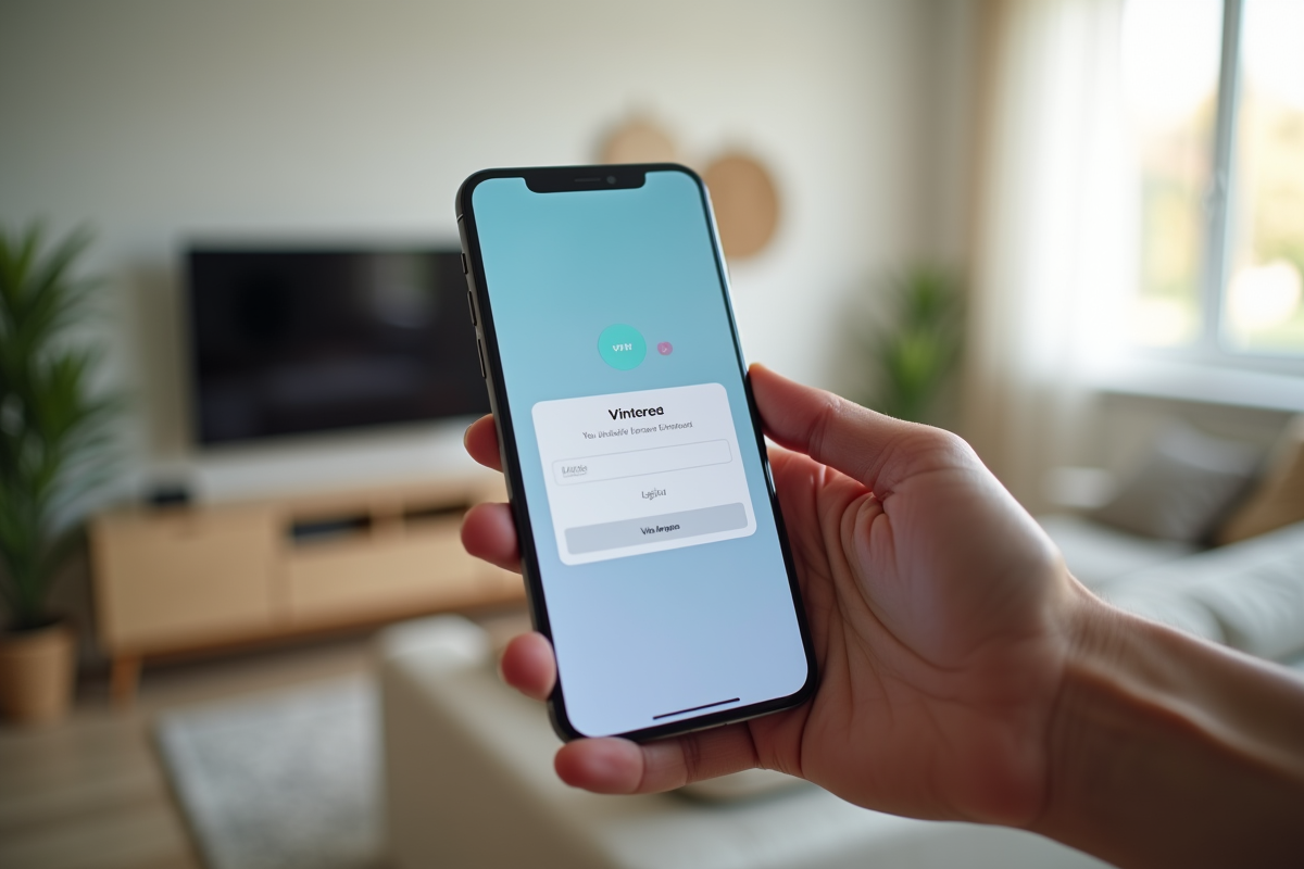 Main tenant un smartphone avec l app Vinted deconnexion