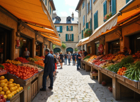 Marché provençal dans un village français coloré