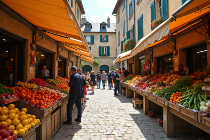 Marché provençal dans un village français coloré