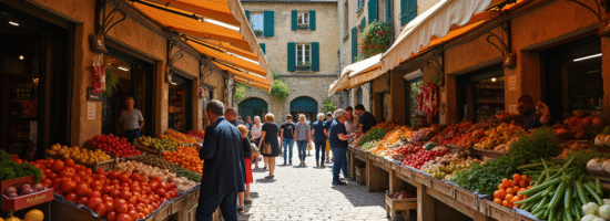 Marché provençal dans un village français coloré