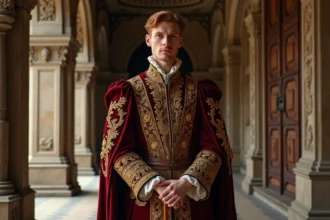 Portrait d'un homme Tudor en costume richement brode