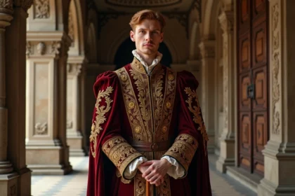 Portrait d'un homme Tudor en costume richement brode