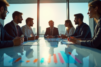 Réunion d'affaires avec graphiques de données de génération de leads