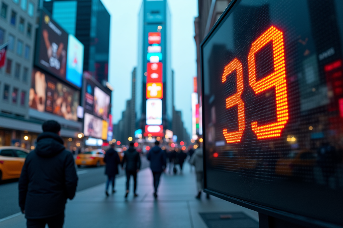 Passants devant des horloges numériques en ville en heure de pointe