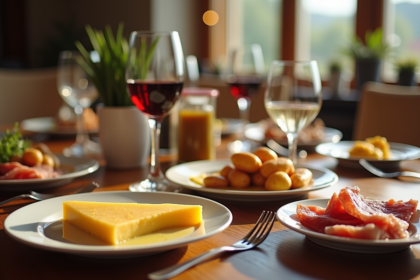 Table raclette élégante avec fromage et charcuterie