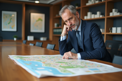Urbaniste homme examinant une carte de zonage urbaine